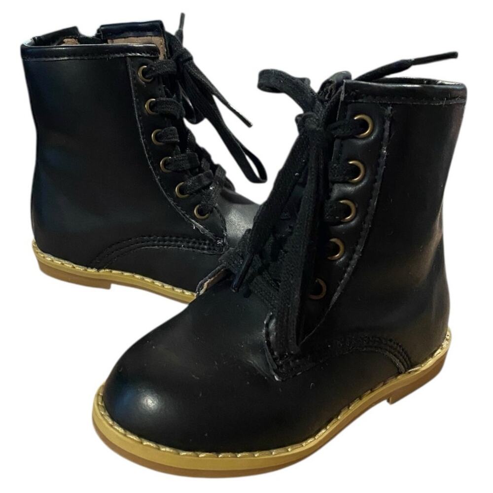 Monkey Feet Boots Toddler Sz 5 18-24 Months Girls Leather Black Lace Up Winter